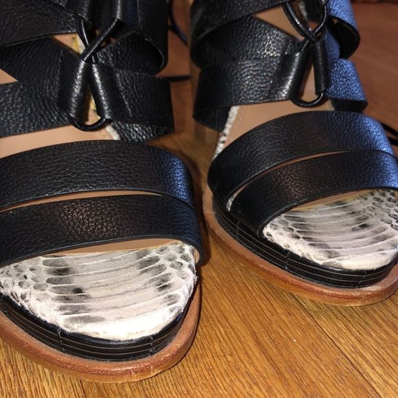 Calvin Klein Black & Grey Snakeskin Patterned Strappy Heels - Picture 5 of 8